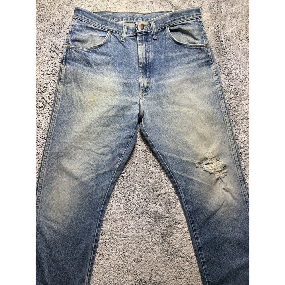 VTG Rustler Jeans Men’s 34x32 Blue Denim Distressed Faded‎ Whiskered Grunge Work - Picture 7 of 16